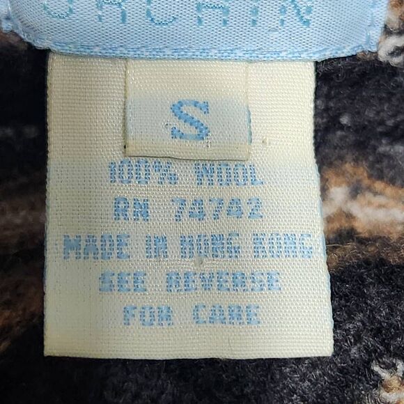 Urchin wool shirt neutral chevron zigzag knit long sleeve size tie v neck small - Picture 6 of 7